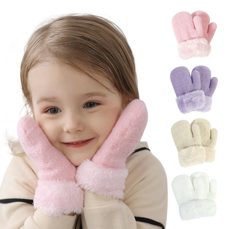 Warm Plush Thick Warm Baby Gloves Winter Plus Velvet Mittens Children Kid Coral Fleece Full Finger Gloves For 1-4Y Kids Gloves