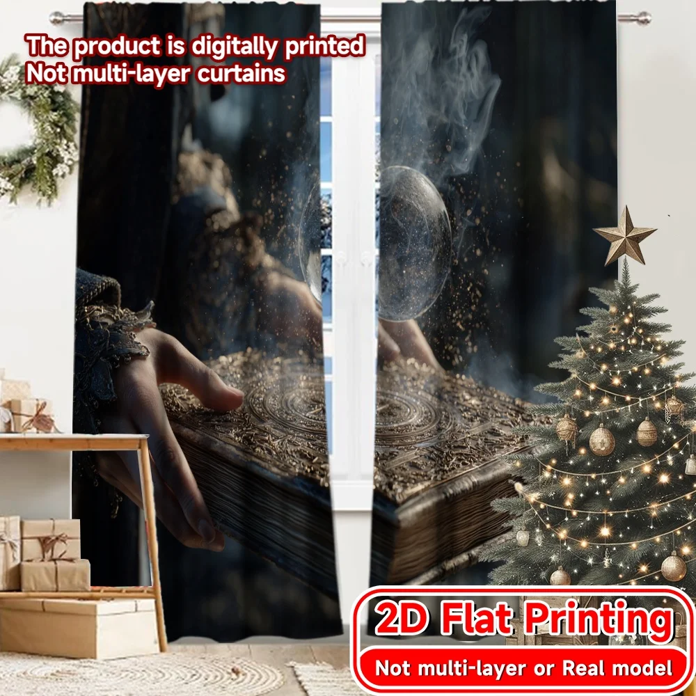 2D Flat Printing,2pcs Liquid Words Pattern Popular Curtains Versatile 100% Polyester Curtains Decorations Inside Use for Living