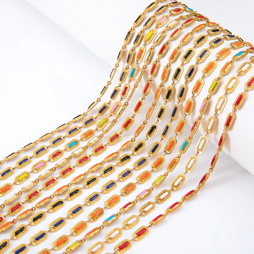 1 m colorful Enamel Cuban chain men and women thicken necklace accessories stainless steel bulk chain for diy jewelry making