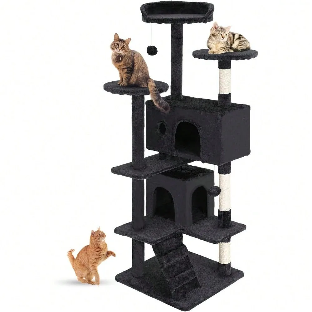 

Tall 54" Dark Gray Cat Tree Tower,With Cozy Condos & Plush Perches,Scratching Posts To Protect Furniture