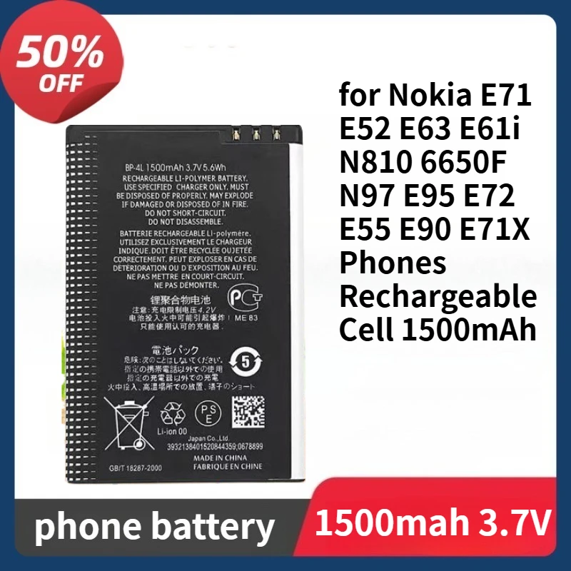 

BP-4L Battery BP4L Battery for Nokia E71 E52 E63 E61i N810 6650F N97 E95 E72 E55 E90 E71X Phones Rechargeable Cell 1500mAh