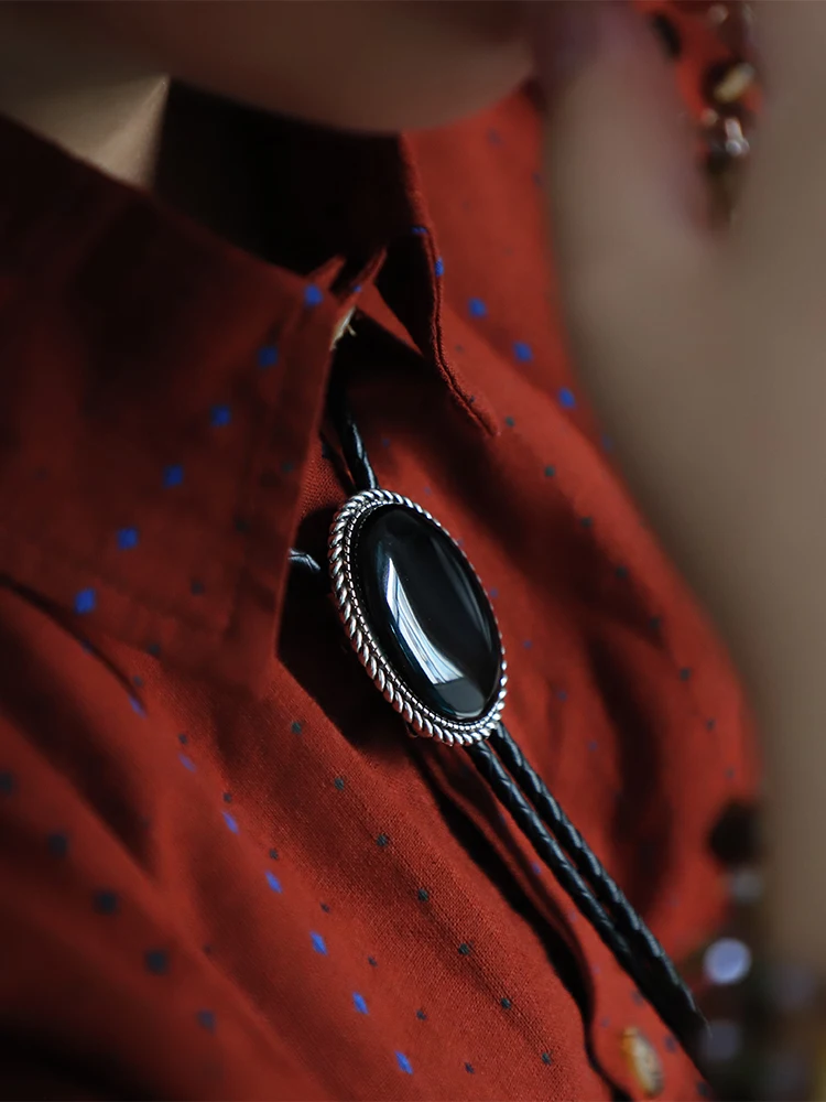 ヴィンテージ-ラージサイズ-ブラアゲート-ボロタイ-ウエスタン-カウボーイ-ネックロープ-タイ-サザイ-アクセサリー-ピュア-ケーロンス-スレ-エンベリッシュド