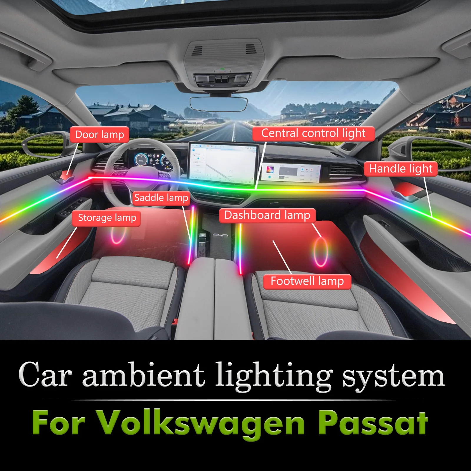 

Для Volkswagen Passat салон автомобиля комплект окружающей лампы RGB 64-цветный светодиодный умный пульт дистанционного управления энергосберегающие эффективные огни