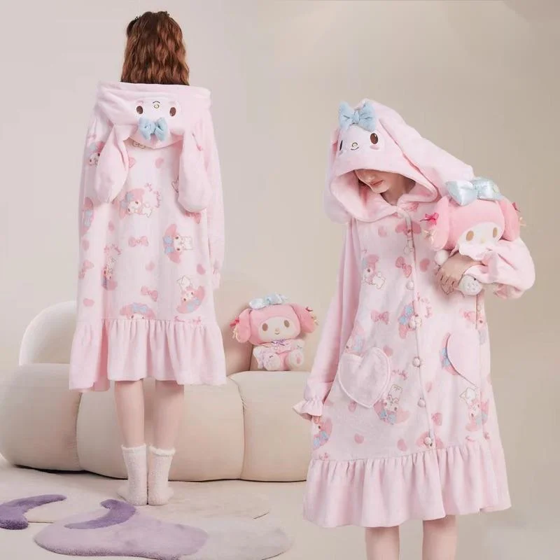 Nuovo autunno e inverno Fuzzy camicia da notte da donna 2 pezzi Melody pigiama Set studente carino dolce lungo spesso peluche accappatoio Sleepwear