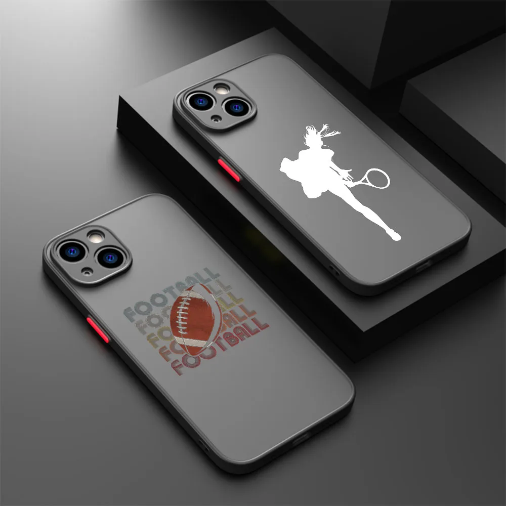 Phone Case For iPhone 16 Plus 15 Pro Max 14 7 8 Plus XR SE 11 12 13 Mini X XS Girl Tennis God Rugby Black Translucent Cover