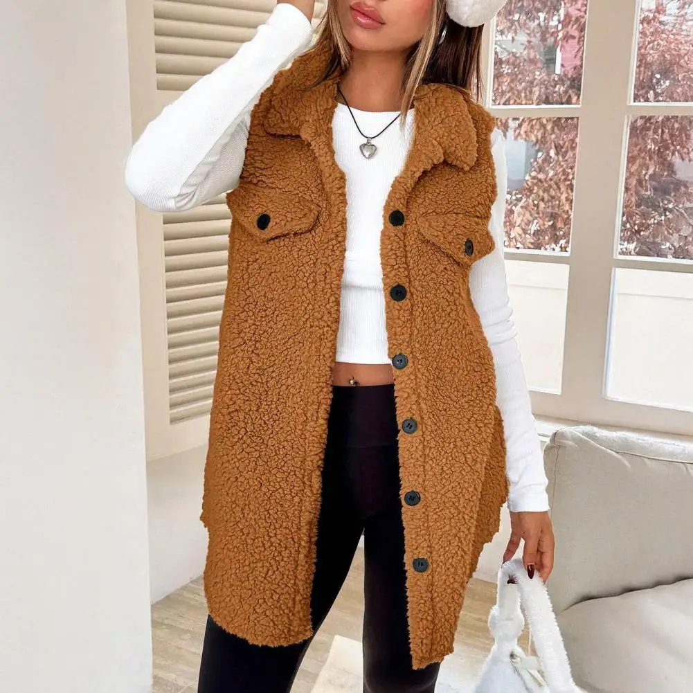 

Женский жилет из полиэстера, легкий женский жилет на осень, уютный флисовый жилет из шерпа для женщин, куртка большого размера с пуговицами