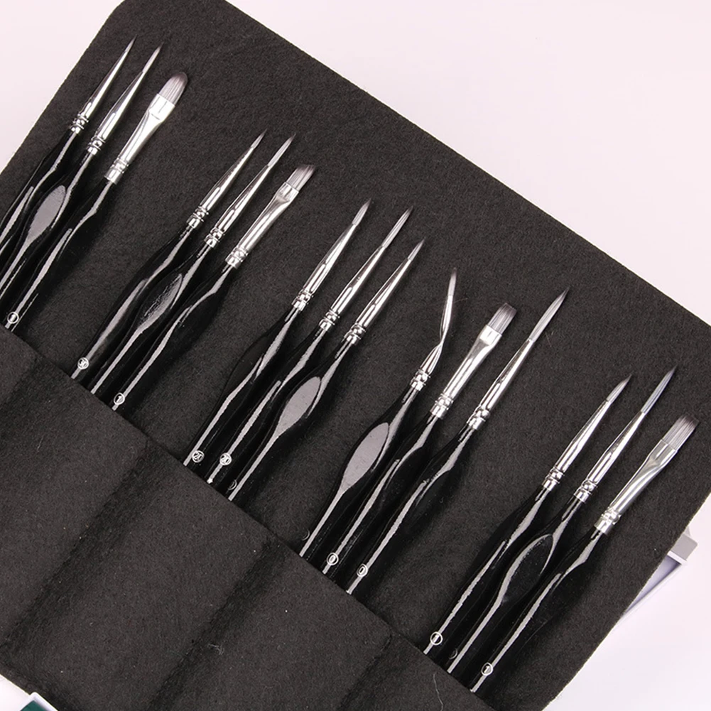 Detalhe Conjunto de Escova para Aquarela Prego, Fine Portátil, Artista Minúsculo Kit Pincéis Pintura, Acessórios em miniatura, 15PCs