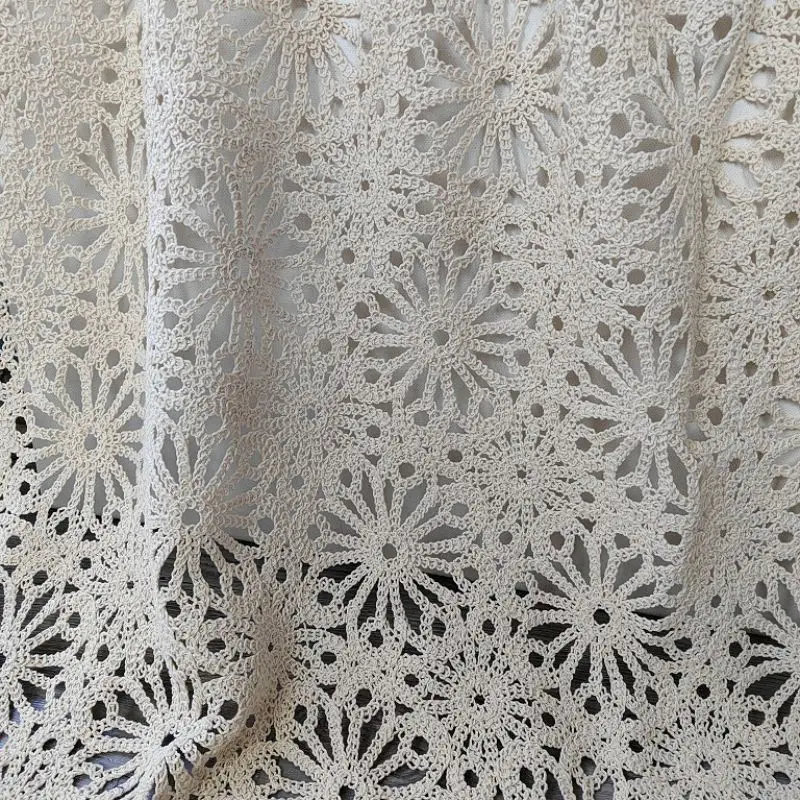 Tissu en dentelle pour jupe en coton pour femme, tissu creux, motif carré, vêtements de bricolage, littérature, été, ins