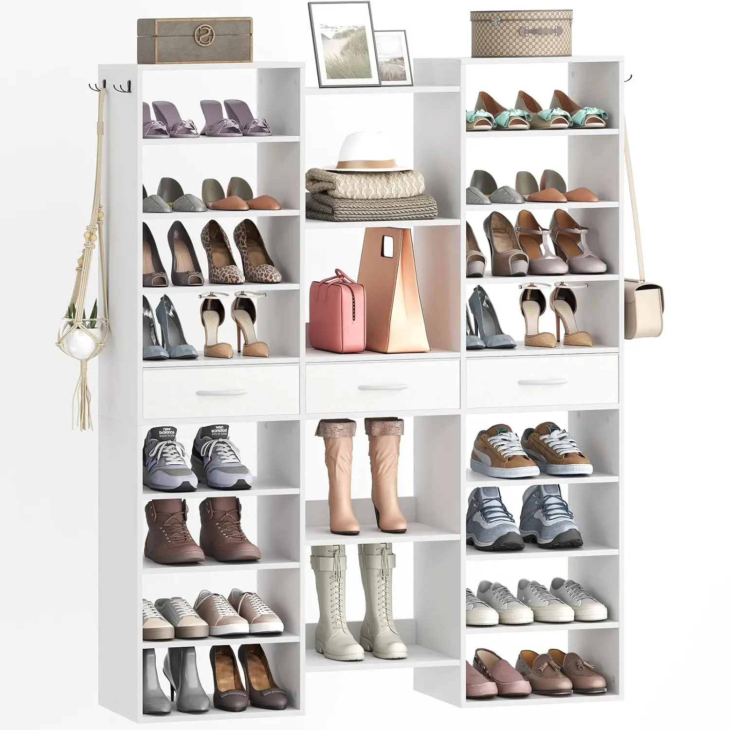 Tall Shoe Rack, 9 Tiers Large Shoe Cabinet with Fabric Drawers, Holds up to 44 Pairs, Modern Entryway Shoe Shelves, Customized