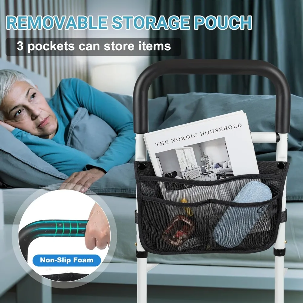 Bed Rails for Elderly Adults, Adjustable Bed Assist Rails for Seniors, Bed Side Rails with Support Legs and Storage Pocket