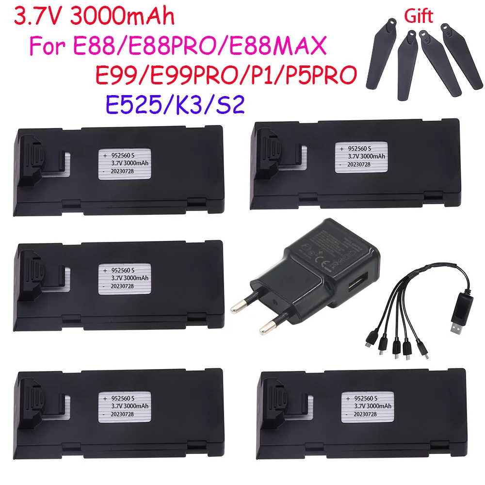 3.7V 3000mAh RC Drone Battery Accessory For E88 E88 PRO Ls-E525 E525PRO P1 K3 S2 Charger Mini Uav Drone Battery Special Rc Parts