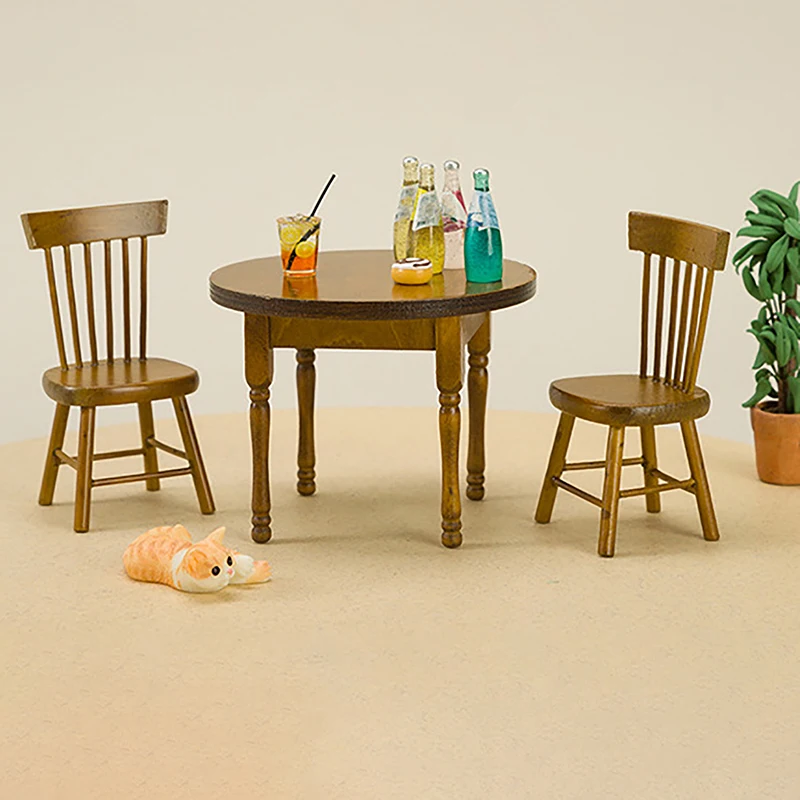 Ensemble de meubles miniatures pour maison de poupée, Table à manger et chaises en bois, jouet de Simulation, Table et chaises, 1/12