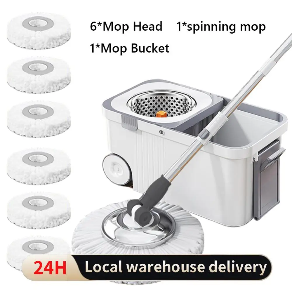 

Cleaning Spin Mop with Bucket Household Cleaning Automatic Spin Mop with 6 Replacement Refills Extended Handle for Home Cleaning