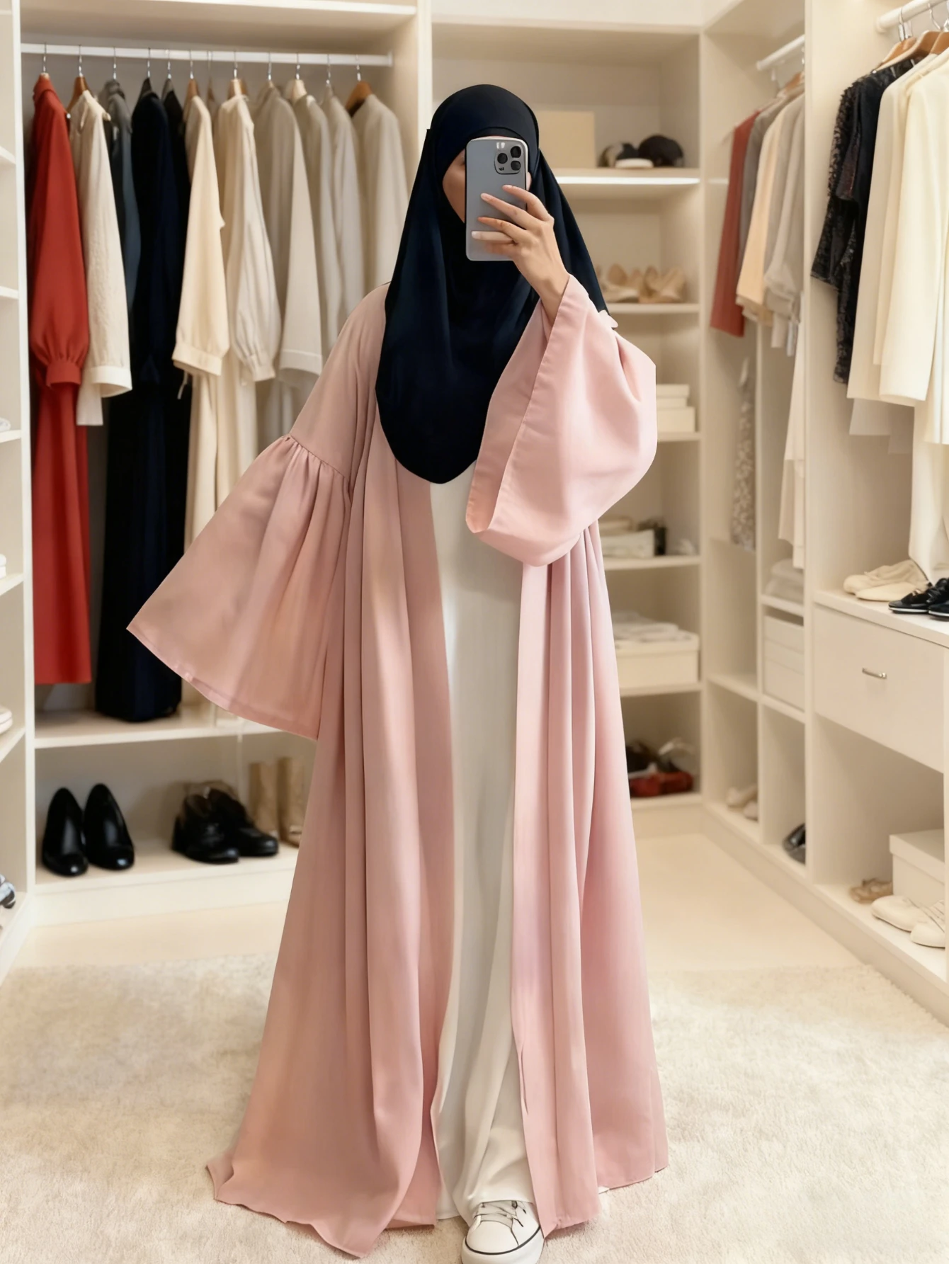 

Women Abaya Dress Eid Muslim Dubai Arab Flare Sleeve Cardigan Abayas Kaftan Islam Graceful Ramadan Long Robe Loose Solid Color