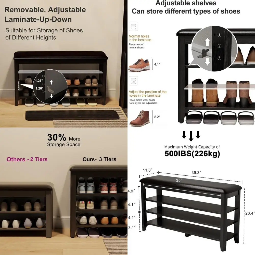 

3-х уровневая кожаная подушка из орехового дерева с регулируемой высотой для хранения в прихожей и грязевом комнате