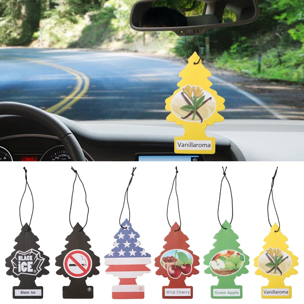 Car Air Freshener Natural Fiber Cotton Paper Auto Hanging Vanilla Perfume Fragrance Tree Shape Car Accessories Interior