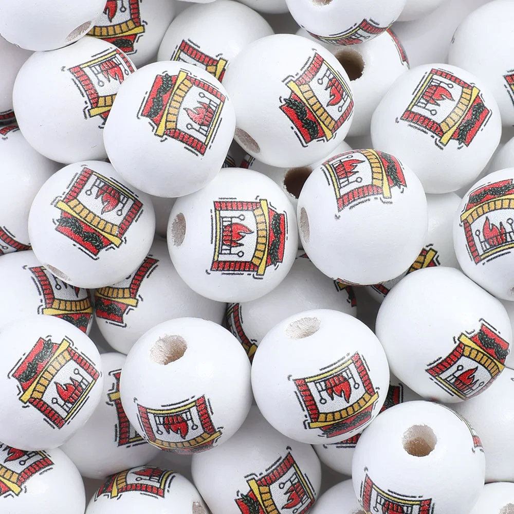 Assorted Printed Christmas Wooden Beads
