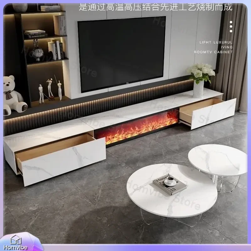 for Light Luxury Rock Panel TV Cabinet Simple Modern Living Room Simulation Flame Fireplace Integrated Solid Wood Floor Stand