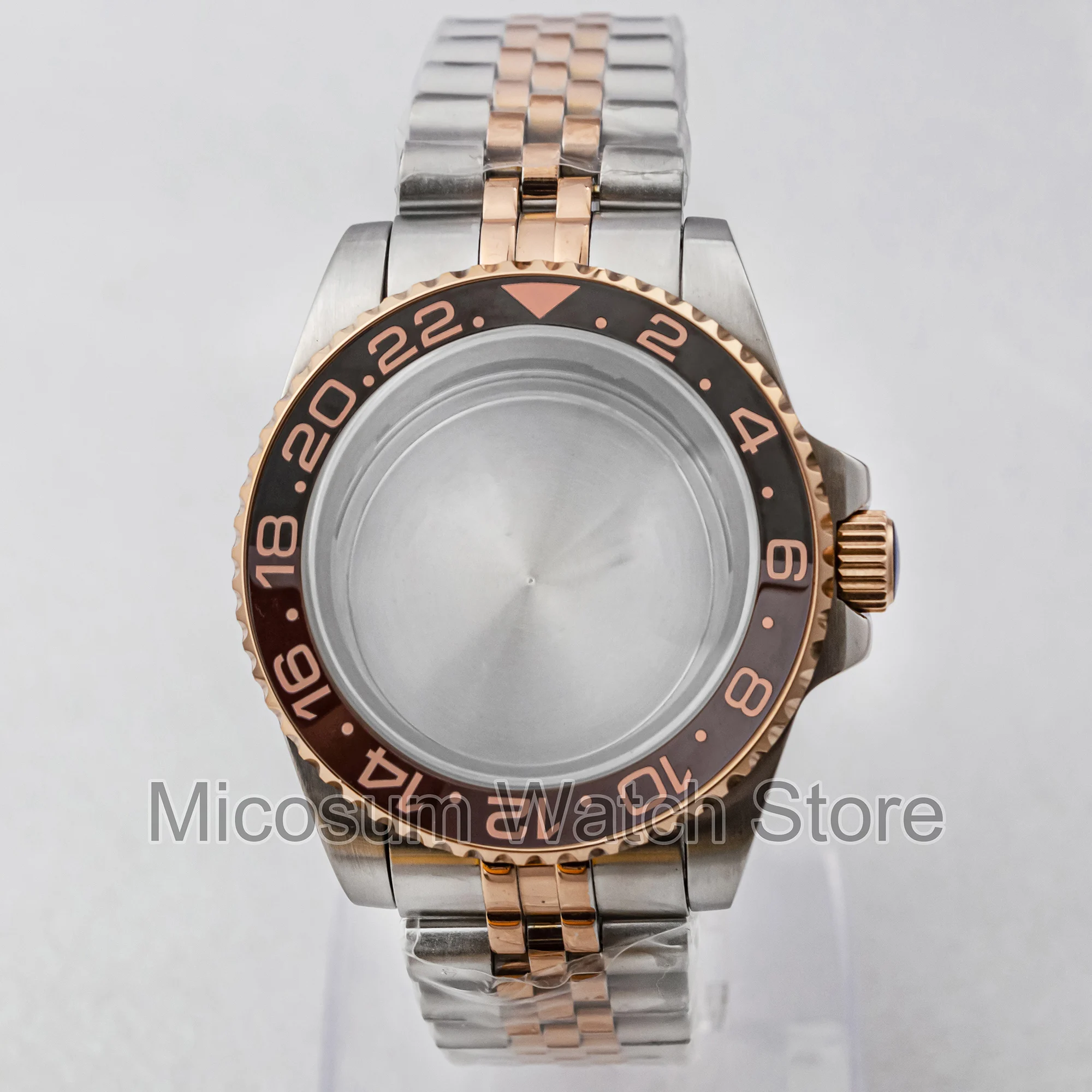 40mm 10bar Waterproof SUB Diving Watch Case Glass Back Rose Gold for GMT NH34 NH35 NH36 movement Oyster Jubilee Bracelet Strap