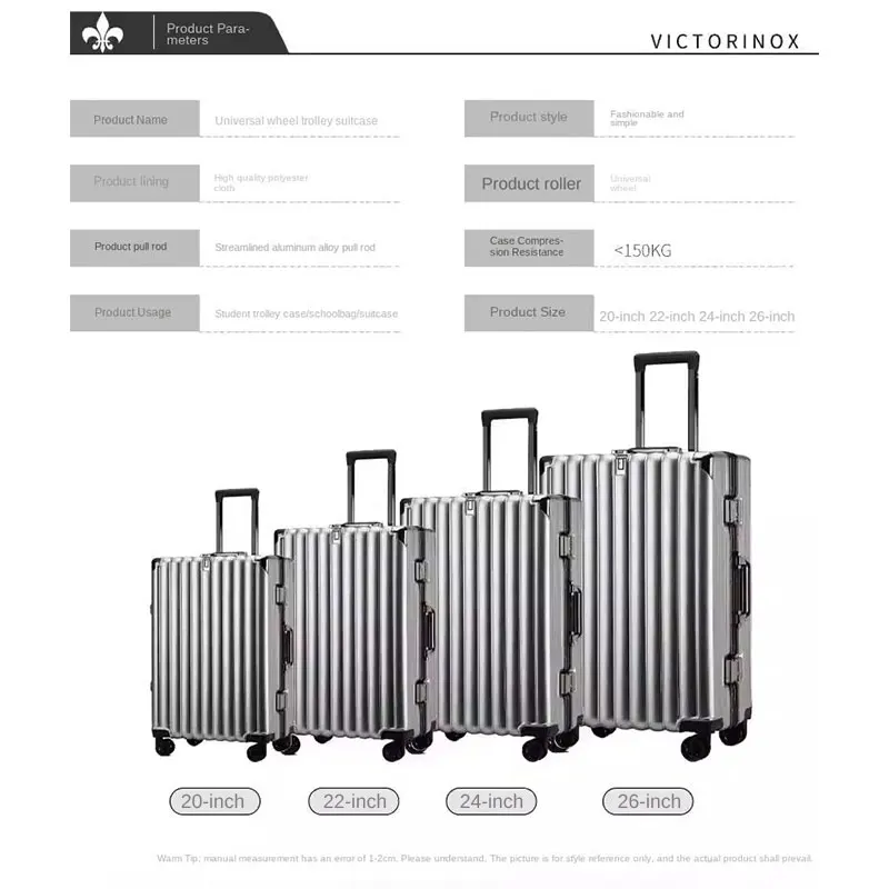 Aluminium Frame Suitcase Zipper Universal Wheel Rolling Luggage 20 Inch Boarding Trolley Case 22 24 26 Inch