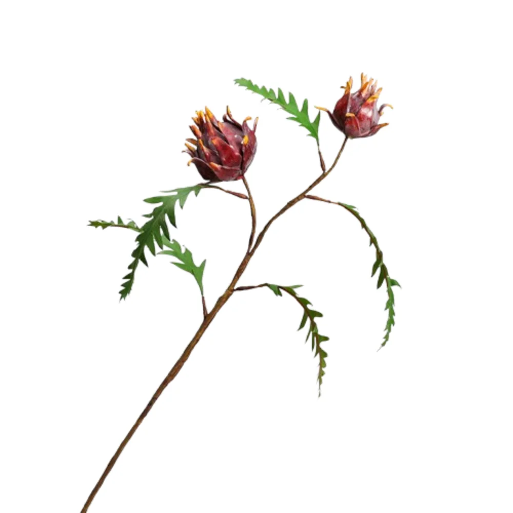 

2 Heads Artificial Emperor Flower 59cm Luxury Protea Cynaroides Branch Handmade Realistic Fake Flowers Outdoor Garden Decor