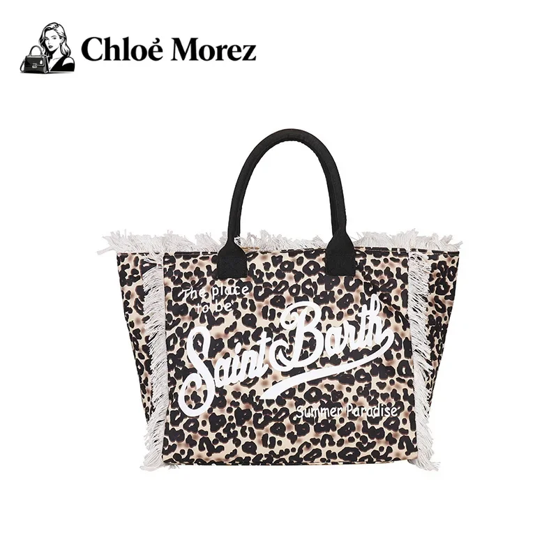 

Leopard Print Large Capacity Single Shoulder Commuting Bag, Fashionable Tassel Printed Tote Bag