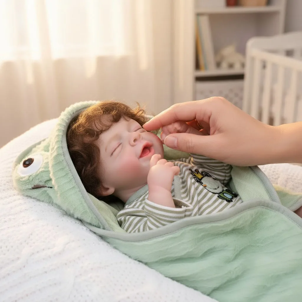 

Cloveray 22 inch Full Body Vinyl Realistic Reborn Baby Doll Super Cute Vinyl Doll With Frog Bathrobe Handmade Art Kid Gifts