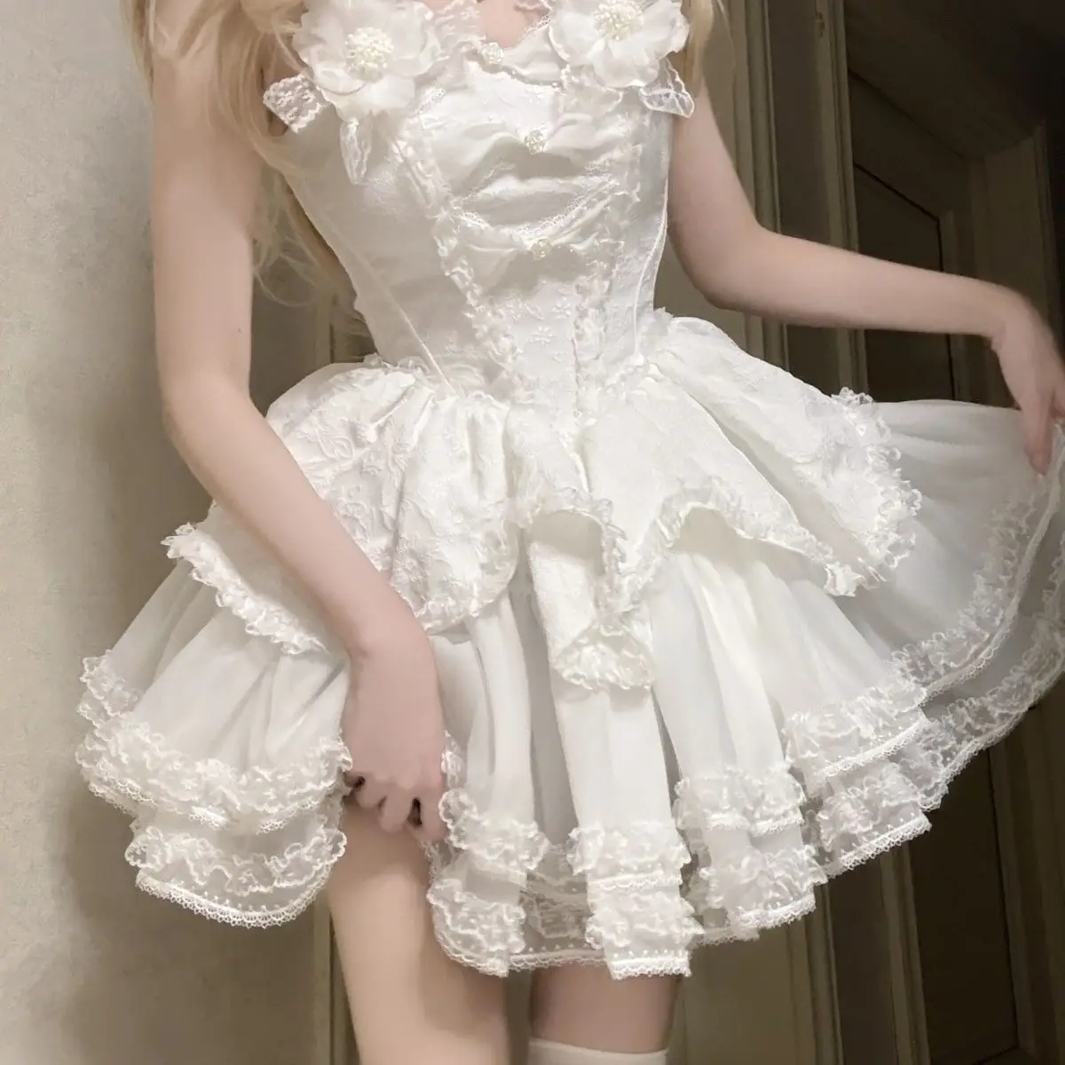 

MAGOGO Lolita Jasmine Rain white fishbone dress