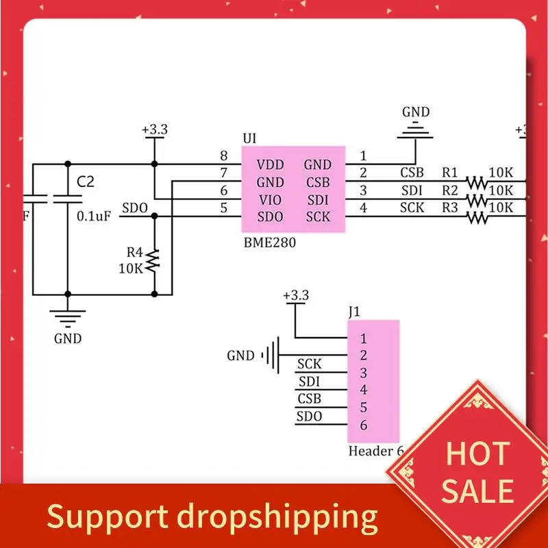 B44C 6PCS BME280 3.3V Sensor Module Atmospheric Pressure Temperature Humidity Sensors I2C SPI Breakout GY-BME280