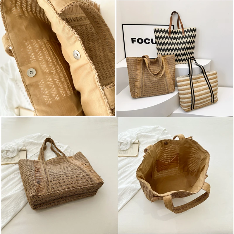 Large Capacity Straw Weave Tote Summer Beach Bags for Women 2024 Fashion Bohemian Travel Shoulder Bag Female Shopper Handbags