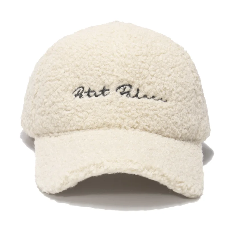 Lamb Fur Women Hats Sheepskin Autumn Winter Korean Version Tide Letter Warm Visor Plush Baseball Caps Fashion Accessories