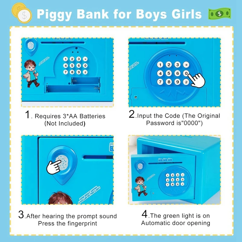 24-Hour Delivery Piggy Bank For Kids,Fingerprint Password Money Saving Box,Coin Bank Money Safe ATM Machine Gift For Birthday