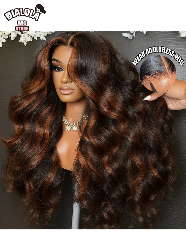 Dialola Body Wave 13x6 Hd Kant Frontale Pruik Hoogtepunt Pruik Echt haar 1b/30 Sluiting Pruik 5x5 Hd Kant Lijmloze Pruik Klaar om te dragen - afbeelding 2