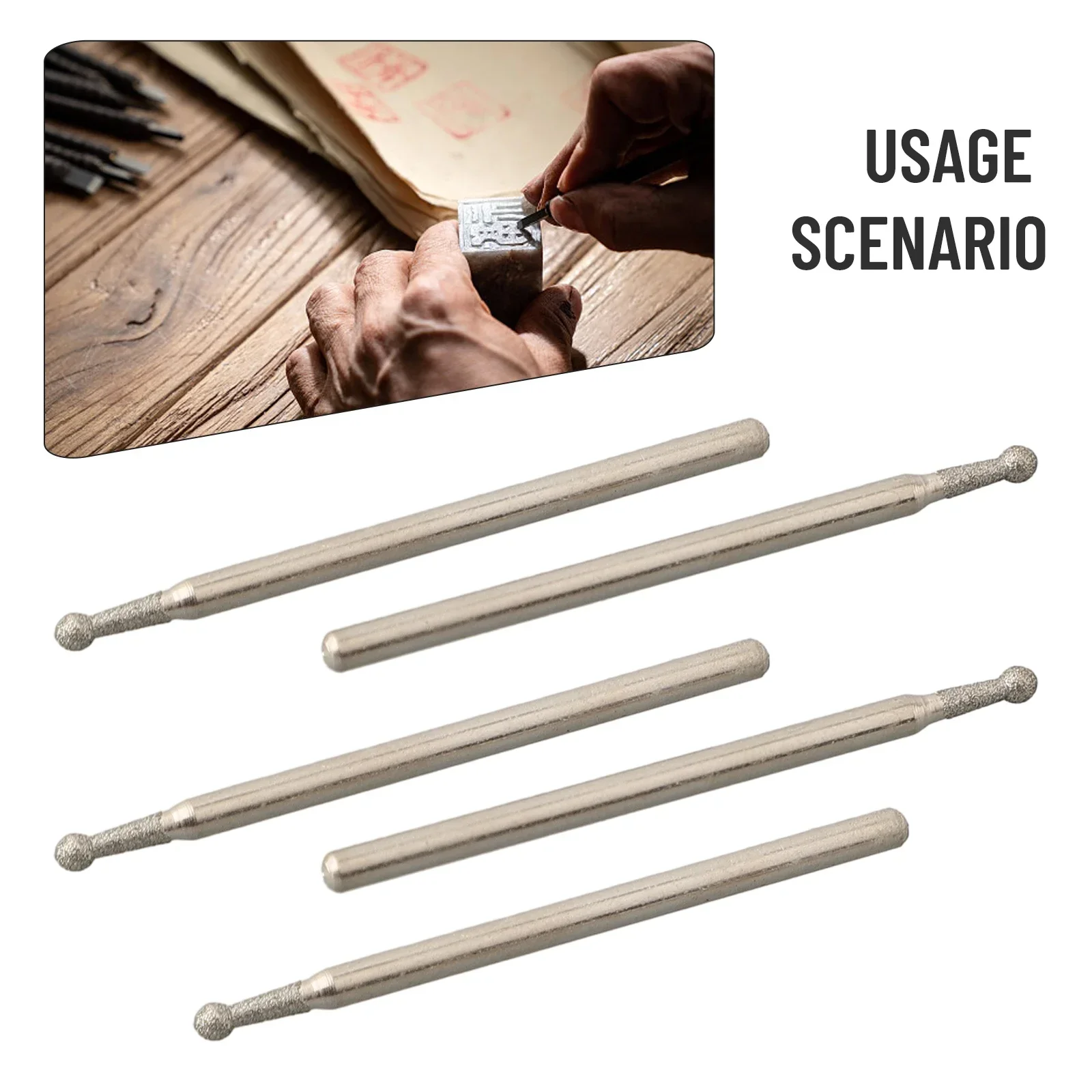 5 Pcs 0.5mm-3mm Spherical Rotating Diamond Drill Bits A 2.35mm Handle Glass Carving Grinding Carving Polishing Drill Bit Set