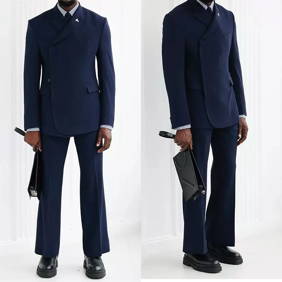 

Custom Size 2PCS (Blazer Pant) Men Suits Blue Groom Sets High-End Groomsman Peaked Lapel Formal Business