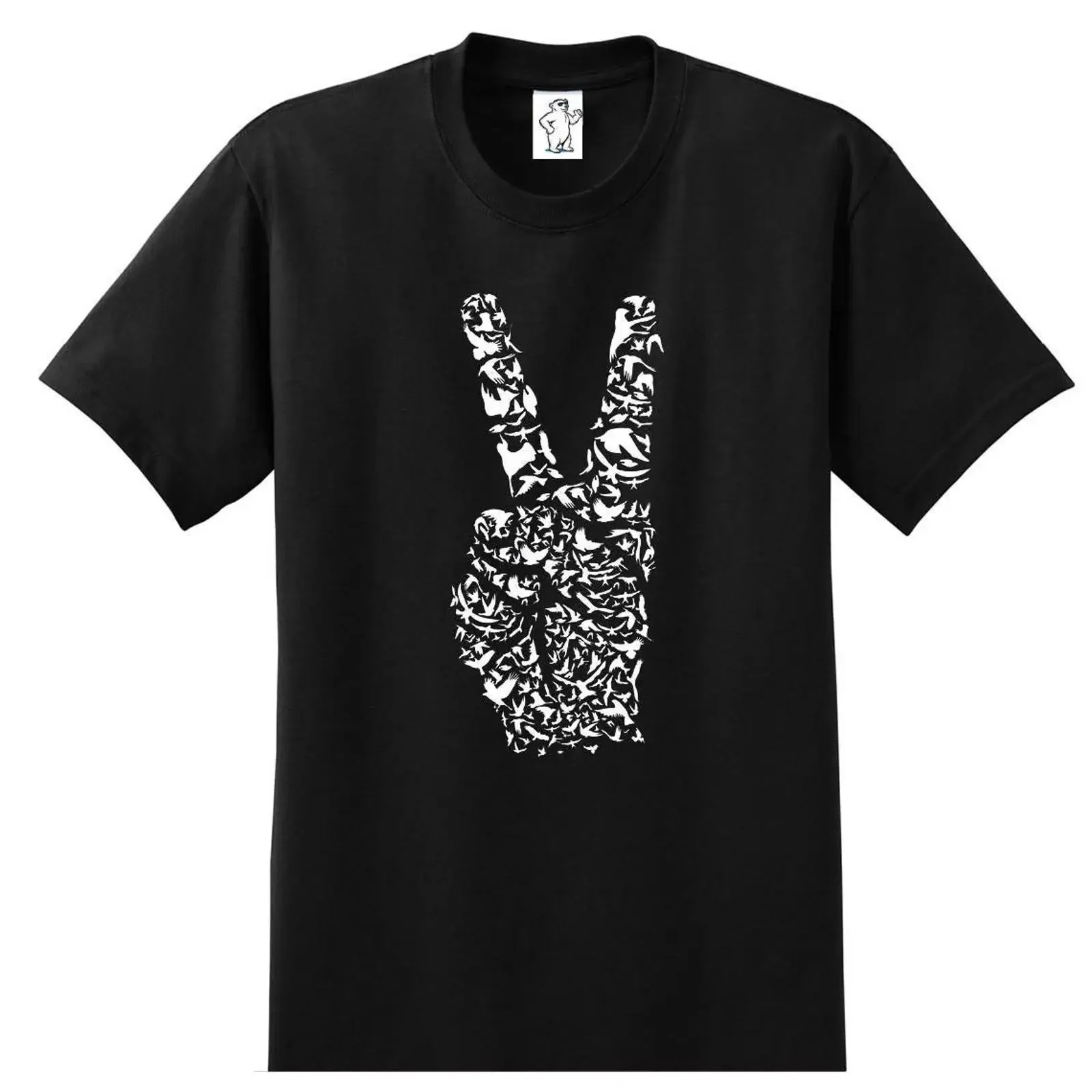 May include Black t shirt with a white peace sign made up of smaller signs vintage Washed fashion Top For Everyday Wear