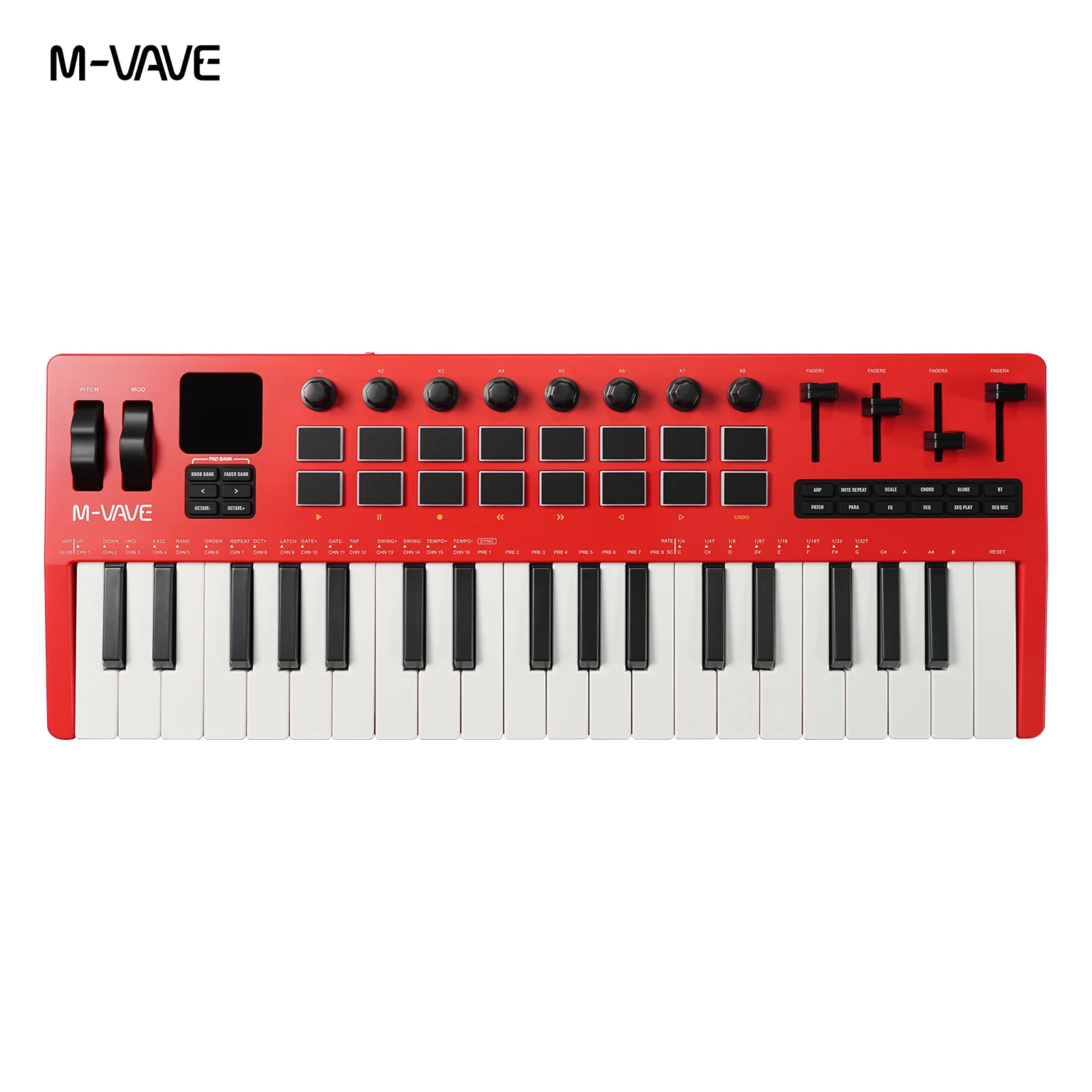 M-VAVE SMK-37 PRO 37키 USB MIDI 컨트롤러 (16개 RGB 패드 및 8개 노브 포함)는 WINDOWS, MAC, IOS, Android 소프트웨어 작동을 지원합니다.