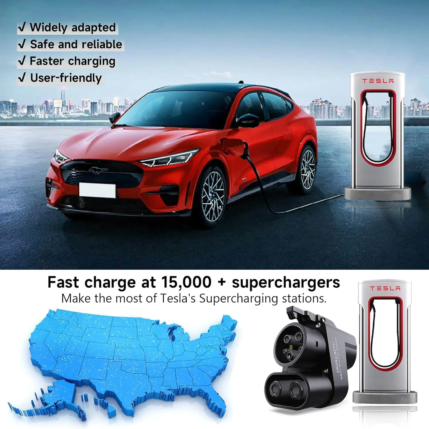 Supercharger Adapter, NACS to CCS Adapter, Fast Charge Your CCS1 EV at Tesla Superchargers, Electric Vehicle Charging Adapter