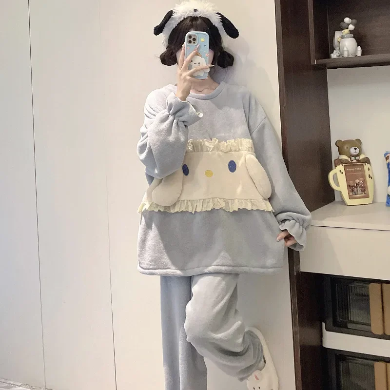 Sanrio pajamas winter warm jade cinnamon dog two-piece set cartoon Sanrio pajamas pants set women's jade cinnamon dog pajamas