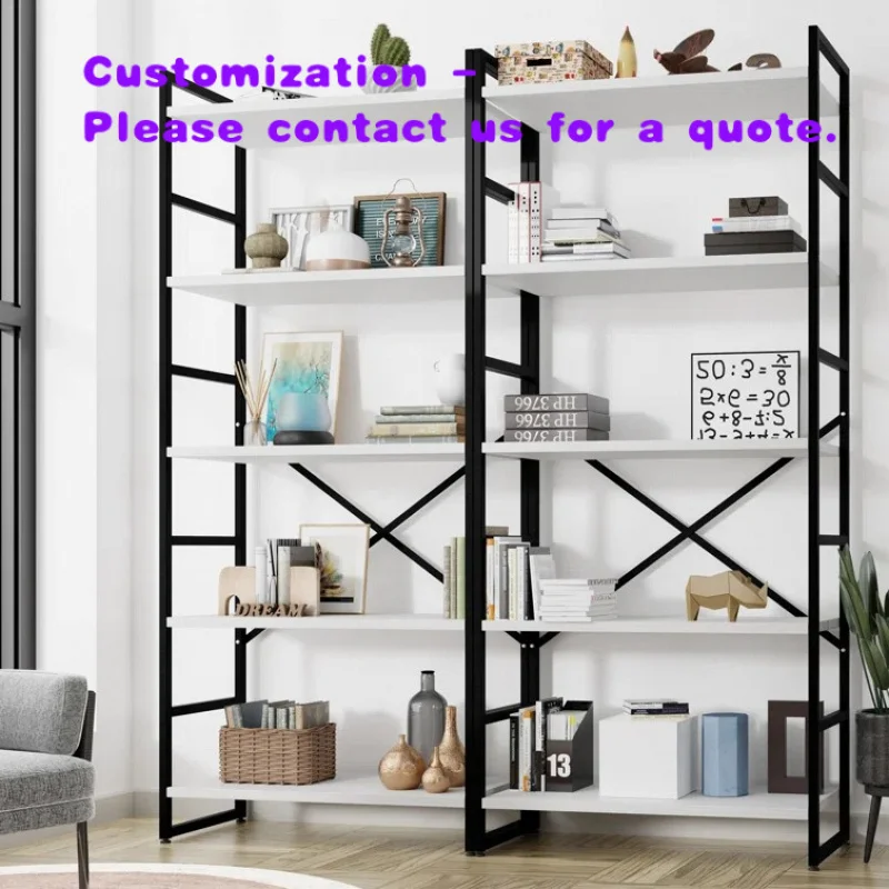 custom.Rustic Large Open Metal Framed Bookshelf Tall Combination Office Bookcase Book Shelf Cabinet Rack Wood Wall Bookshel