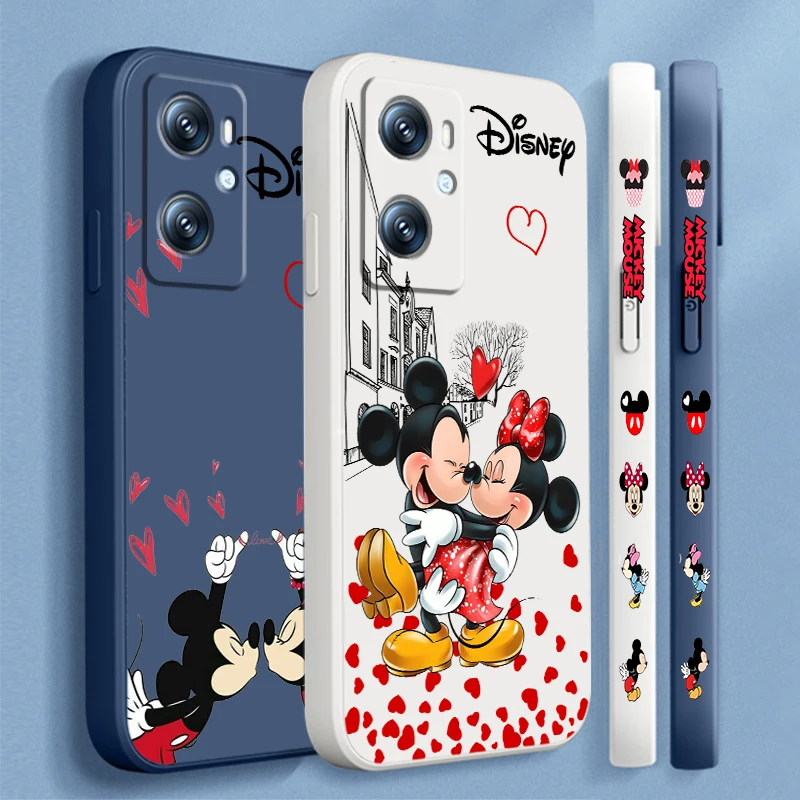 Trend Disney Mickey Minnie Liquid Left Rope For OPPO Find X6 X5 X3 A98 A96 A94 A93 A77 A76 A74 A72 A57 A53 A16 5G Funda