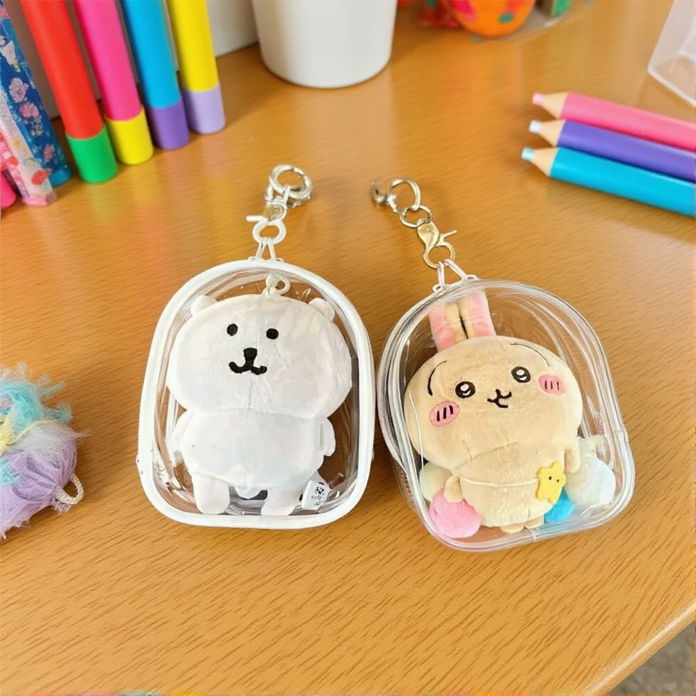 12cm PVC Transparent Storage Bag with Keychain Multicolor Cartoon Doll Display Box Dustproof Case Earphones Gift Organizer Bags image 4
