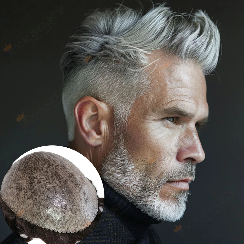 

1B80 1B65 1B20 Grey Natural Hairline Durable Injection Thin Skin Brown Black Men's Toupee Human Hair System Cheapest Hairpiece