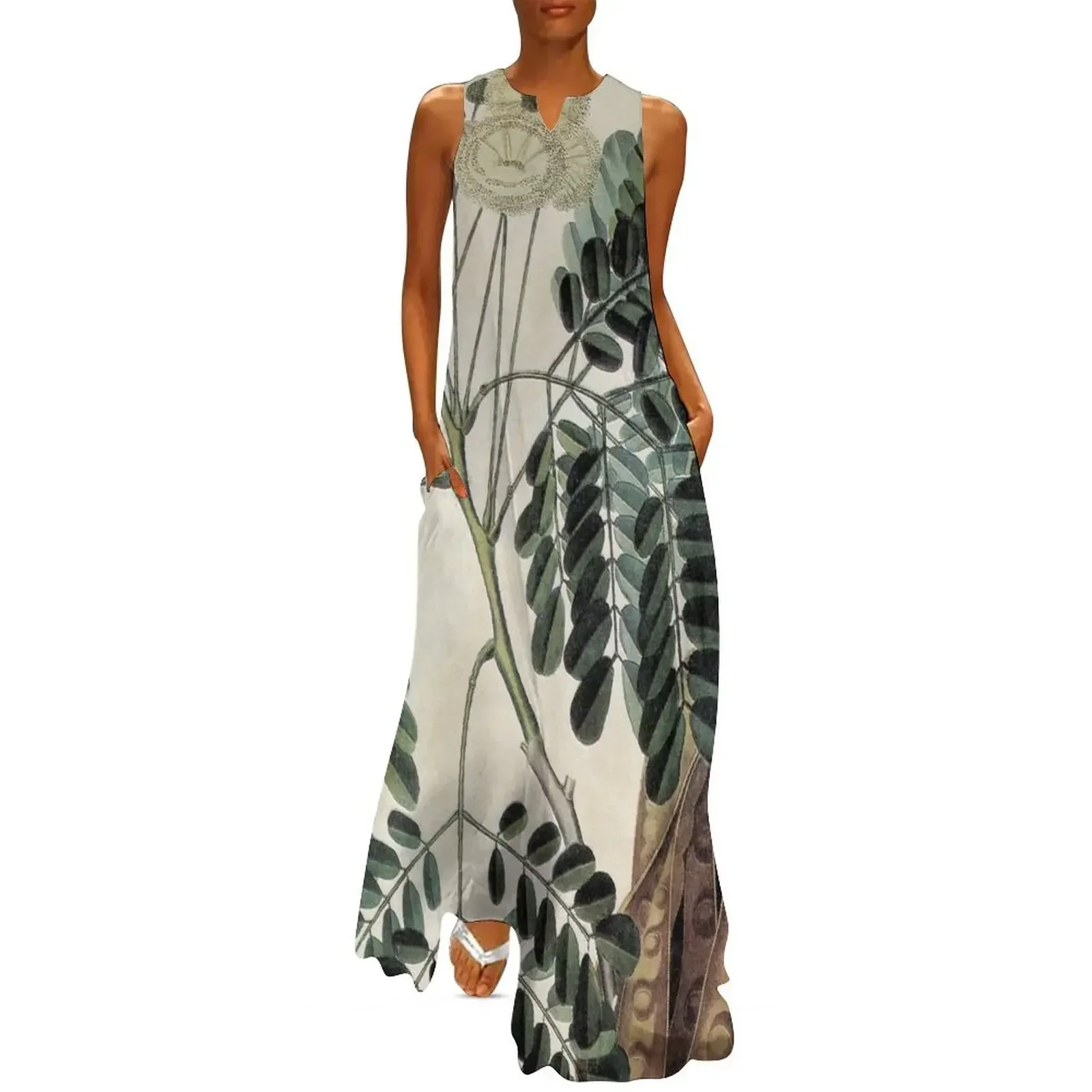 

acacia vintage botanical print Long Dress Women's summer suit birthday dresses for women womens clothing Dress