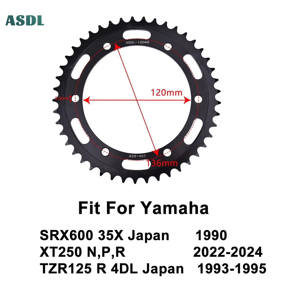 

428 45T 45 Tooth Motor Rear Sprocket For Yamaha XT250 N P R 2022-2024 SRX600 35X Japan 1990 TZR125 R 4DL Japan 1993-1995 XT 250