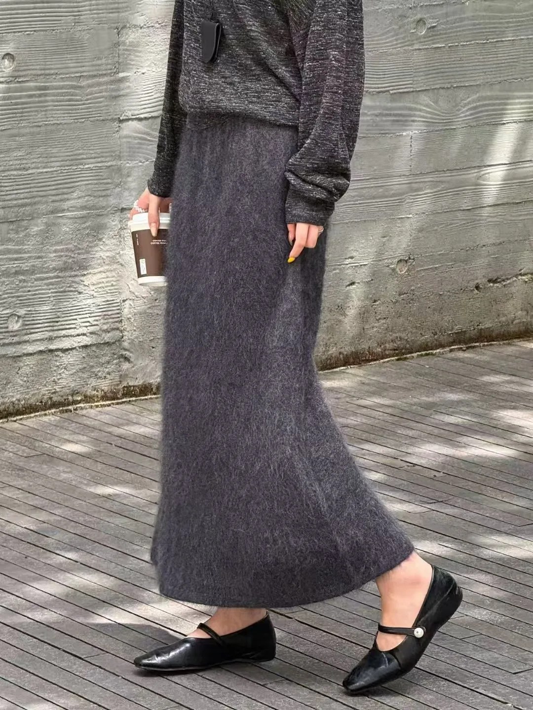 Autumn and winter cashmere napped fishtail skirt drape knit long skirt soft waxy temperament cashmere overskirt