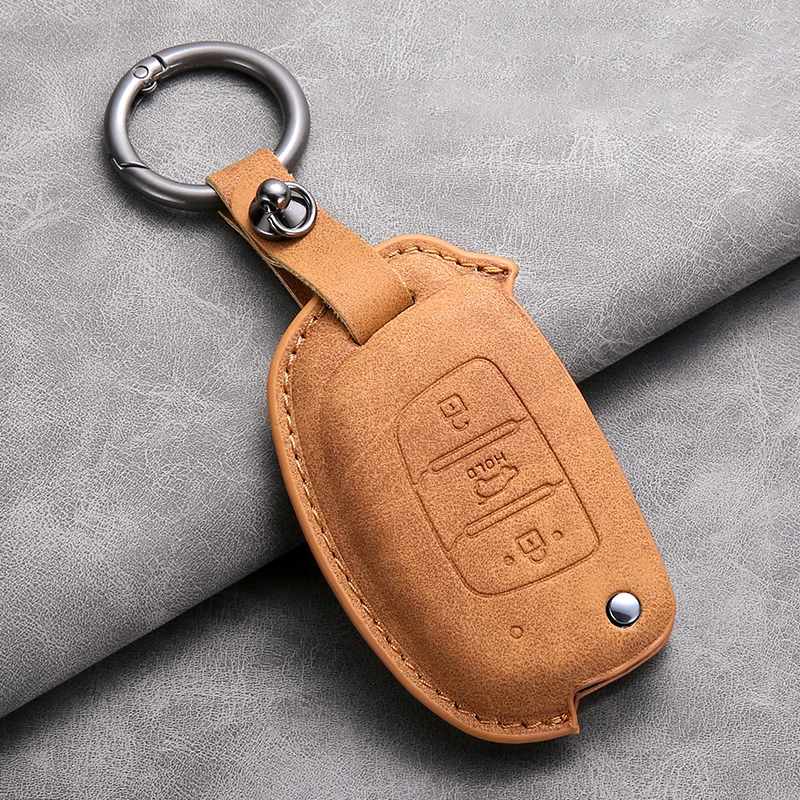 Leather Car Key Case Cover Shell For Hyundai Tucson Sonata Santa Fe Creta ix25 ix35 i10 i20 Verna Solaris Mistra Elantra Accent