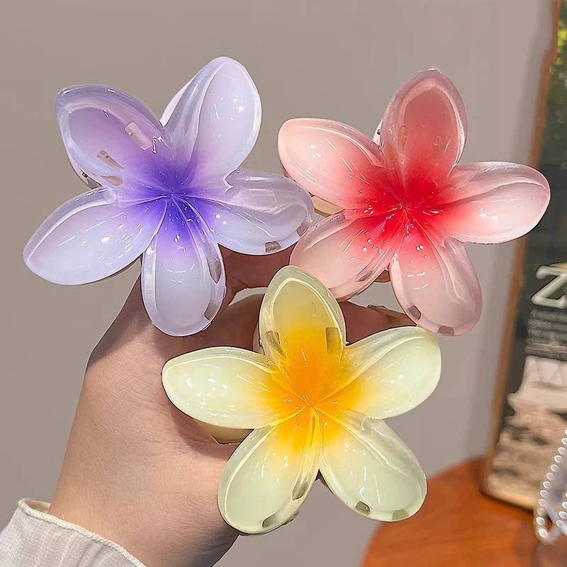 8CM Boho Gradient Large Flower Acrylic Hair Clip for Women Sweet Hair Claws Crab Clamp Barrettes Hawaiian Headwear Accessories