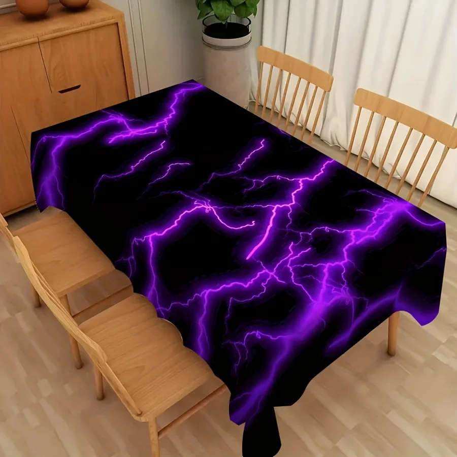 JIT-1pc Cool Purple Neon Lightning Pattern Restaurant Kitchen Tablecloth, Nature's Wondrous Scene Table Decoration