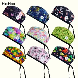 Nice-looking Print Buckle Doctor Hat Surgical Cap Classic Nurse Baotou Cap Women Men 1PC Doctor Hats with Sweat-absorbent Towel